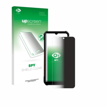 Parte frontale di una confezione del prodotto con il logo del marchio upscreen. Accanto è raffigurato il dispositivo myPhone H