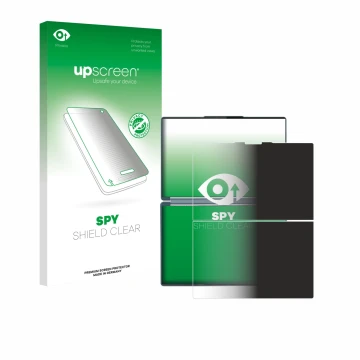 Parte frontale di una confezione del prodotto con il logo del marchio upscreen. Accanto è raffigurato il dispositivo Lenovo Yo