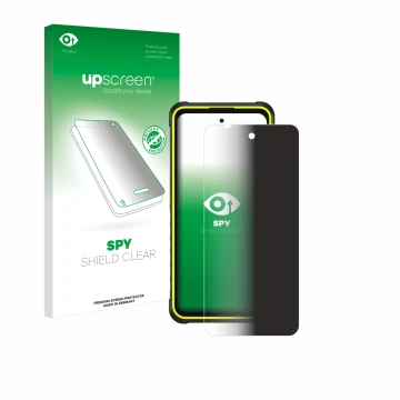 Parte frontale di una confezione del prodotto con il logo del marchio upscreen. Accanto è raffigurato il dispositivo Ulefone A