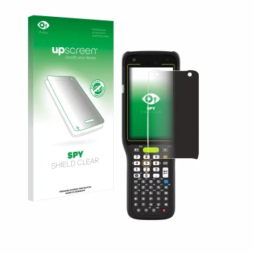 Parte frontale di una confezione del prodotto con il logo del marchio upscreen. Accanto è raffigurato il dispositivo Zebra MC3