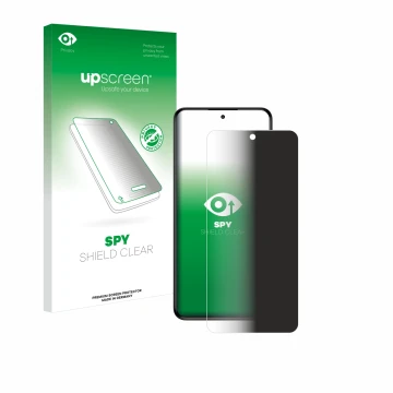 Parte frontale di una confezione del prodotto con il logo del marchio upscreen. Accanto è raffigurato il dispositivo myPhone N