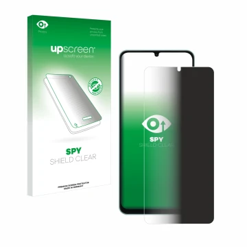 Parte frontale di una confezione del prodotto con il logo del marchio upscreen. Accanto è raffigurato il dispositivo Samsung G