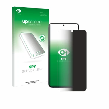 Parte frontale di una confezione del prodotto con il logo del marchio upscreen. Accanto è raffigurato il dispositivo Samsung G