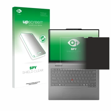 Parte frontale di una confezione del prodotto con il logo del marchio upscreen. Accanto è raffigurato il dispositivo Lenovo Th