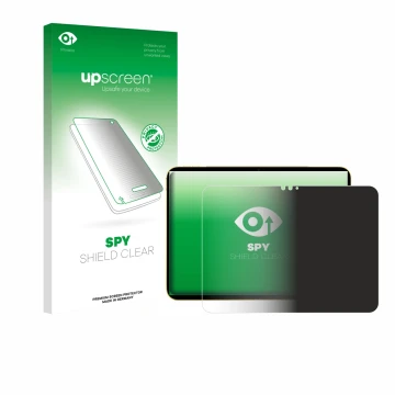 Parte frontale di una confezione del prodotto con il logo del marchio upscreen. Accanto è raffigurato il dispositivo Apple iPa