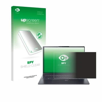 Parte frontale di una confezione del prodotto con il logo del marchio upscreen. Accanto è raffigurato il dispositivo Acer Swif