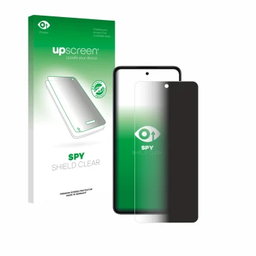 Parte frontale di una confezione del prodotto con il logo del marchio upscreen. Accanto è raffigurato il dispositivo realme 14
