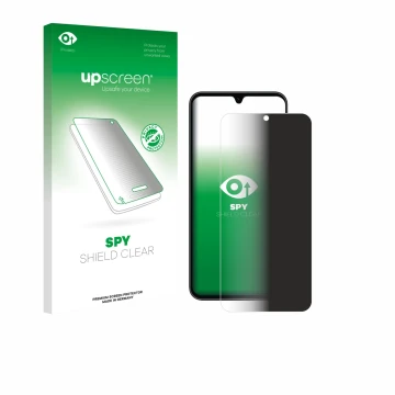 Parte frontale di una confezione del prodotto con il logo del marchio upscreen. Accanto è raffigurato il dispositivo Samsung G