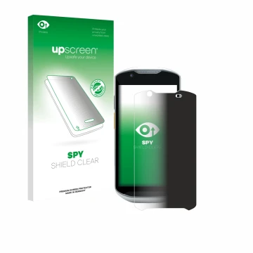 Parte frontale di una confezione del prodotto con il logo del marchio upscreen. Accanto è raffigurato il dispositivo Zebra TC5