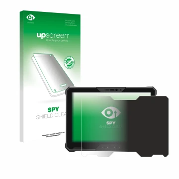 Parte frontale di una confezione del prodotto con il logo del marchio upscreen. Accanto è raffigurato il dispositivo Dell Lati