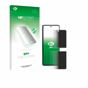 Parte frontale di una confezione del prodotto con il logo del marchio upscreen. Accanto è raffigurato il dispositivo Motorola 