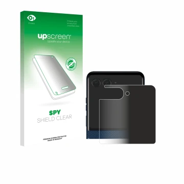 Parte frontale di una confezione del prodotto con il logo del marchio upscreen. Accanto è raffigurato il dispositivo Motorola 