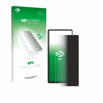 Parte frontale di una confezione del prodotto con il logo del marchio upscreen. Accanto è raffigurato il dispositivo ZTE Nubia