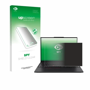 Parte frontale di una confezione del prodotto con il logo del marchio upscreen. Accanto è raffigurato il dispositivo Lenovo Th