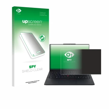 Parte frontale di una confezione del prodotto con il logo del marchio upscreen. Accanto è raffigurato il dispositivo Lenovo Th