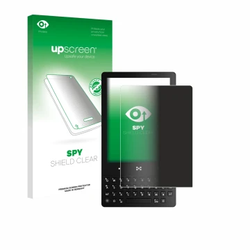 Parte frontale di una confezione del prodotto con il logo del marchio upscreen. Accanto è raffigurato il dispositivo The Minim