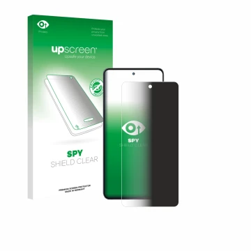 Parte frontale di una confezione del prodotto con il logo del marchio upscreen. Accanto è raffigurato il dispositivo Motorola 
