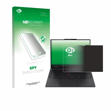 Parte frontale di una confezione del prodotto con il logo del marchio upscreen. Accanto è raffigurato il dispositivo Lenovo Th