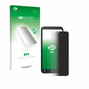 Parte frontale di una confezione del prodotto con il logo del marchio upscreen. Accanto è raffigurato il dispositivo Emporia S
