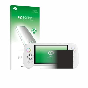 Parte frontale di una confezione del prodotto con il logo del marchio upscreen. Accanto è raffigurato il dispositivo Anbernic 