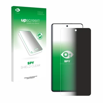 Parte frontale di una confezione del prodotto con il logo del marchio upscreen. Accanto è raffigurato il dispositivo realme 15