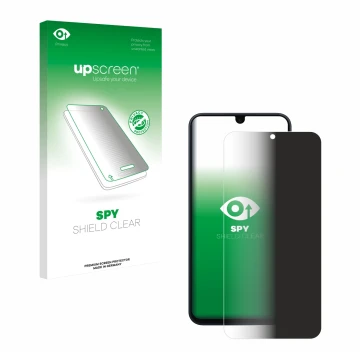 Parte frontale di una confezione del prodotto con il logo del marchio upscreen. Accanto è raffigurato il dispositivo Samsung G