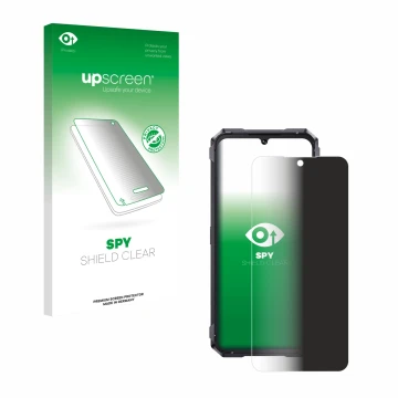 Parte frontale di una confezione del prodotto con il logo del marchio upscreen. Accanto è raffigurato il dispositivo Cubot Kin