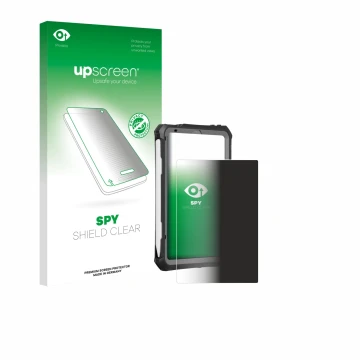 Parte frontale di una confezione del prodotto con il logo del marchio upscreen. Accanto è raffigurato il dispositivo Apple iPa