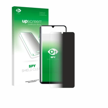 Parte frontale di una confezione del prodotto con il logo del marchio upscreen. Accanto è raffigurato il dispositivo Samsung G