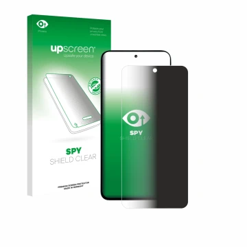 Parte frontale di una confezione del prodotto con il logo del marchio upscreen. Accanto è raffigurato il dispositivo Xiaomi Po