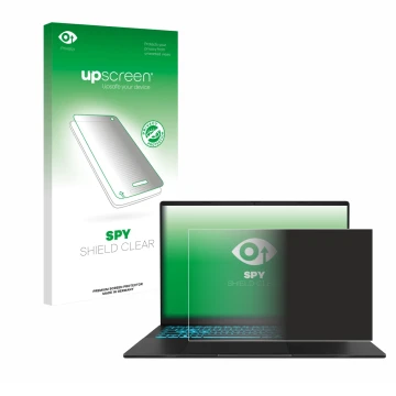 Parte frontale di una confezione del prodotto con il logo del marchio upscreen. Accanto è raffigurato il dispositivo ASUS V16 