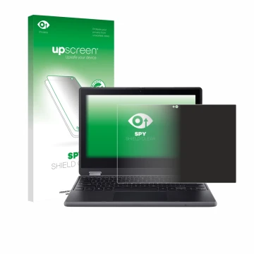 Parte frontale di una confezione del prodotto con il logo del marchio upscreen. Accanto è raffigurato il dispositivo Acer Chro