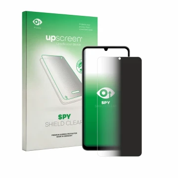 Parte frontale di una confezione del prodotto con il logo del marchio upscreen. Accanto è raffigurato il dispositivo Vivo Y11 