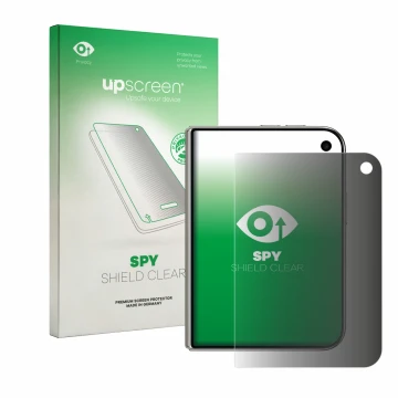 Parte frontale di una confezione del prodotto con il logo del marchio upscreen. Accanto è raffigurato il dispositivo Apple iPh