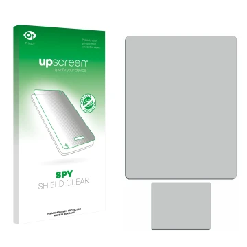 Parte frontale di una confezione del prodotto con il logo del marchio upscreen. Accanto si trova la protezione per lo schermo 