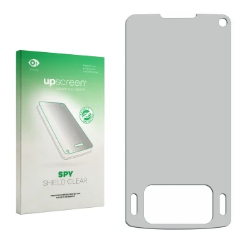 Parte frontale di una confezione del prodotto con il logo del marchio upscreen. Accanto si trova la protezione per lo schermo 