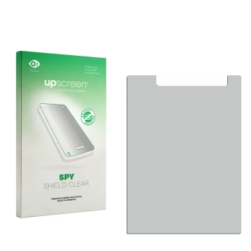 Parte frontale di una confezione del prodotto con il logo del marchio upscreen. Accanto si trova la protezione per lo schermo 