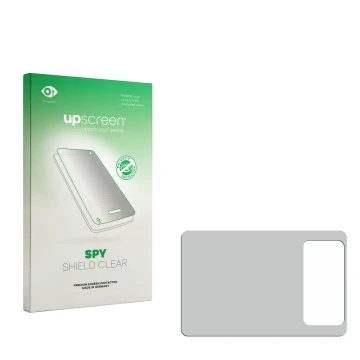 Parte frontale di una confezione del prodotto con il logo del marchio upscreen. Accanto si trova la protezione per lo schermo 