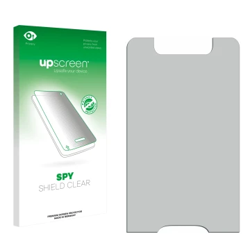 Parte frontale di una confezione del prodotto con il logo del marchio upscreen. Accanto si trova la protezione per lo schermo 