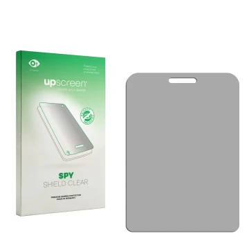 Parte frontale di una confezione del prodotto con il logo del marchio upscreen. Accanto si trova la protezione per lo schermo 