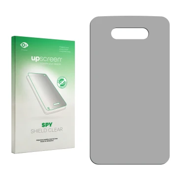 Parte frontale di una confezione del prodotto con il logo del marchio upscreen. Accanto si trova la protezione per lo schermo 