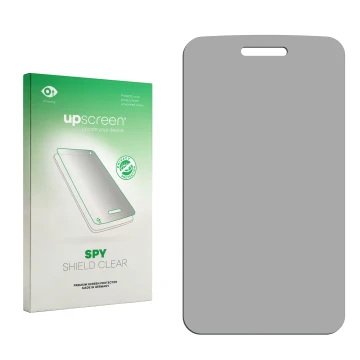 Parte frontale di una confezione del prodotto con il logo del marchio upscreen. Accanto si trova la protezione per lo schermo 