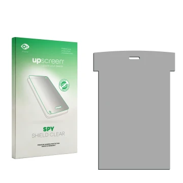 Parte frontale di una confezione del prodotto con il logo del marchio upscreen. Accanto si trova la protezione per lo schermo 