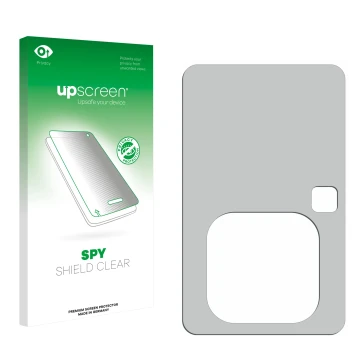 Parte frontale di una confezione del prodotto con il logo del marchio upscreen. Accanto si trova la protezione per lo schermo 