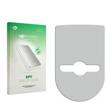 Parte frontale di una confezione del prodotto con il logo del marchio upscreen. Accanto si trova la protezione per lo schermo 