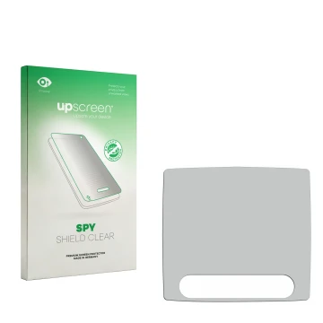 Parte frontale di una confezione del prodotto con il logo del marchio upscreen. Accanto si trova la protezione per lo schermo 