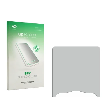 Parte frontale di una confezione del prodotto con il logo del marchio upscreen. Accanto si trova la protezione per lo schermo 