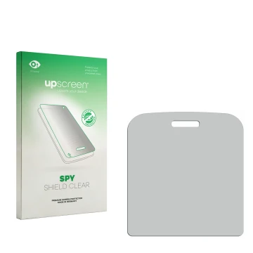 Parte frontale di una confezione del prodotto con il logo del marchio upscreen. Accanto si trova la protezione per lo schermo 