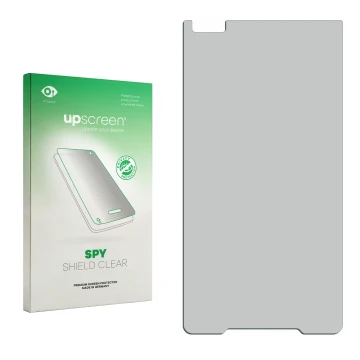 Parte frontale di una confezione del prodotto con il logo del marchio upscreen. Accanto si trova la protezione per lo schermo 