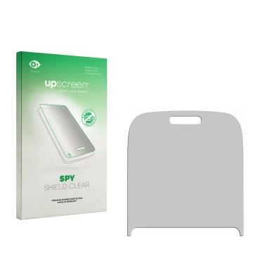 Parte frontale di una confezione del prodotto con il logo del marchio upscreen. Accanto si trova la protezione per lo schermo 